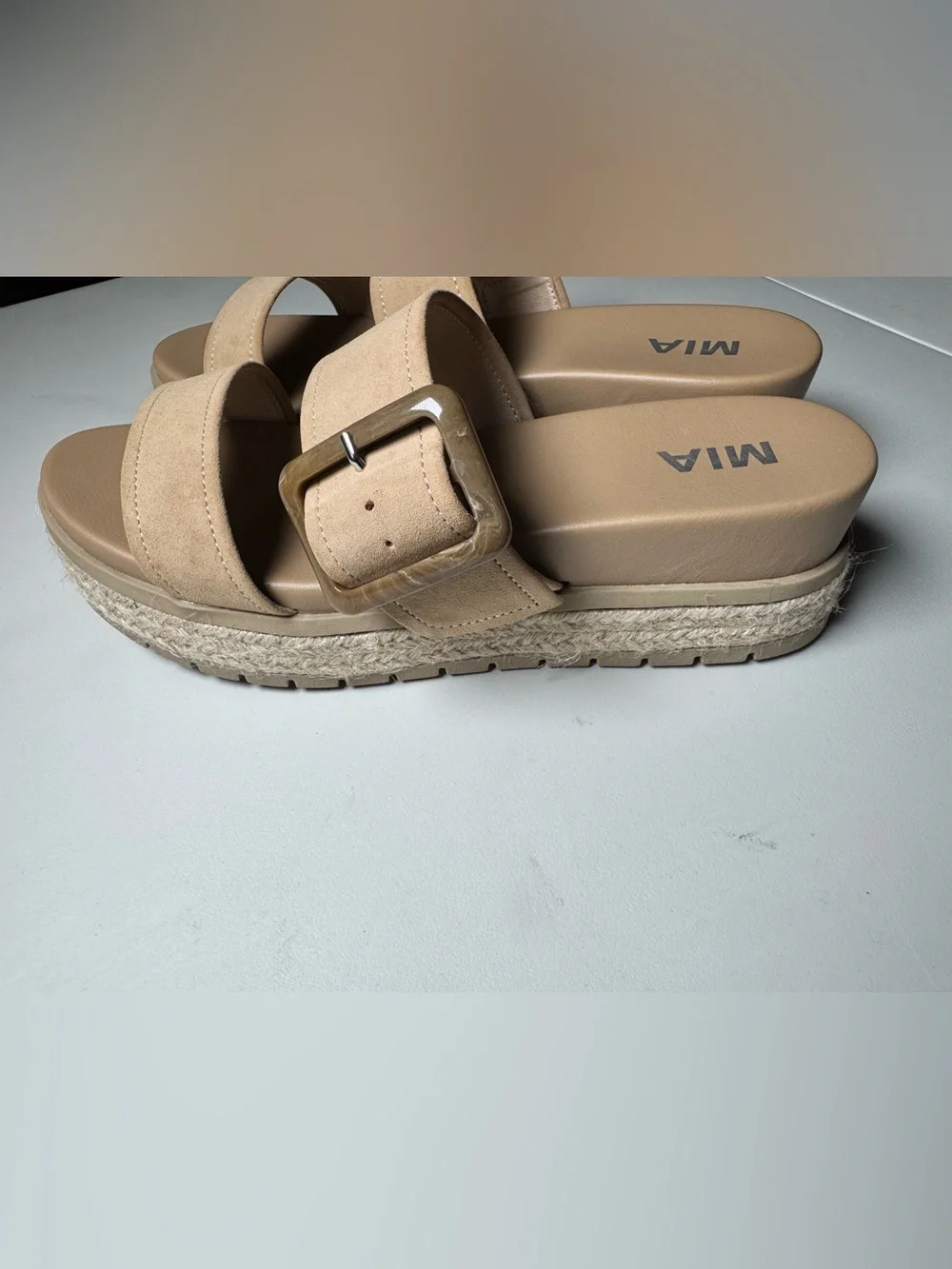MIA Platform Espadrille Slide Sandals Beige Buckle Size 10